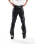 ASOS DESIGN straight leather look trouser in black with front zip detail