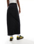 DTT denim midi skirt with front split in black