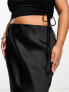 Simply Be Exclusive satin slip midi skirt in black