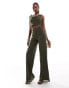 Фото #3 товара ASOS DESIGN mesh twist shoulder wide leg jumpsuit in khaki