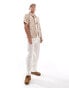 Jack & Jones Premium revere collar jacquard shirt in tan ROGGENFELDER, M - Chest 100cm - фото #4