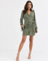 Фото #4 товара ASOS DESIGN collared wrap mini dress in khaki