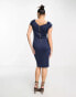 Closet London Petite puff shoulder pencil dress with bodice detail in navy Синий, 40 - фото #4