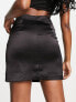 New Look satin split mini skirt in black