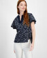 Women's Embroidered Cotton Flutter-Sleeve Top