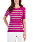 ფოტო #1 პროდუქტის Women's Striped Round-Neck Short-Sleeve Sweater Top