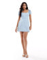 ASOS DESIGN puff sleeve denim mini dress with cross back detail in light blue Синий, 40 - фото #3