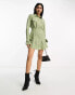 ASOS DESIGN utility mini shirt dress with nipped in waist and pocket detail in khaki