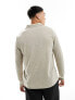 Фото #5 товара ASOS DESIGN long sleeve slub textured polo shirt in beige