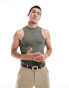 ASOS DESIGN muscle vest with racer neck in khaki