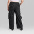 Фото #2 товара Women's Mid-Rise Cargo Baggy Wide Leg Utility Jeans - Wild Fable Black Wash 24