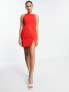 Фото #7 товара ASOS DESIGN racer neck structured mini dress with seam detail in red