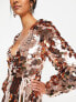 Фото #3 товара ASOS DESIGN embellished disc sequin mini wrap dress in blush
