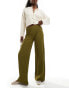 Bershka textured wide leg trousers in khaki Зеленый, XS - EU 34 - фото #1