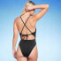 Фото #3 товара Women's Ribbed Plunge Front Cut Out One Piece Swimsuit - Shade & Shore Black