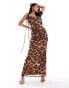 Фото #1 товара ASOS DESIGN mesh cowl neck softline midi dress with waterfall ruffle strap detail in animal print