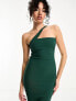 Фото #7 товара Vesper Tall contrast satin trim one shoulder midi dress in forest green