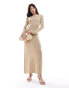 Фото #2 товара Pretty Lavish sequin long sleeve knit maxi dress in champagne gold