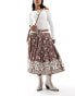 Free People batik print vintage look midi skirt in chocolate