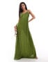 ASOS DESIGN scooped out halter pleated maxi dress in olive