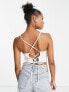 ASOS DESIGN Petite linen square neck sun top with lace up back in white