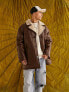 Фото #1 товара ASOS DESIGN borg dell boy jacket in brown with contrast collar