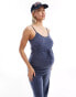 Mamalicious Maternity jersey tie waist jumpsuit in navy melange