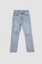 Фото #8 товара Mary Vintage Straght Fit Yüksek Bel Yırtık Detaylı Kesik Uç Paça Uzun Boy Jean Pantolon A7011ax23hs