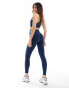 New Balance Linear Logo sleek 25 inch high rise leggings in navy