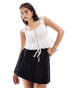 New Look broderie button through crop top in white