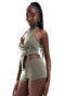 Фото #1 товара COLLUSION festival micro short co ord in green pinstripe