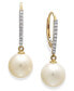 ფოტო #1 პროდუქტის Cultured Freshwater Pearl (10mm) and Diamond (1/10 ct.t.w) Leverback Earrings in 14k White Gold (Also available in 14k yellow gold)