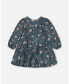 ფოტო #2 პროდუქტის Toddler Girls Long Sleeve Muslin Dress Teal Printed Flowers - Toddler|Child