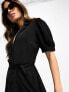 New Look collared tie waist mini shirt dress in black