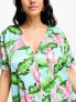 ASOS DESIGN satin parrot collarless shirt & short pyjama set in blue