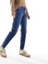 Pieces Kesia mom jeans in dark blue denim