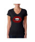 ფოტო #1 პროდუქტის Women's V-Neck T-Shirt with Fabulous Lips Word Art