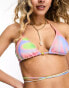 Фото #4 товара Monki co-ord swirl print triangle wrap around bikini top with front pearls in pink multi