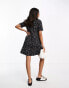 JDY exclusive mini smock dress in mono heart print