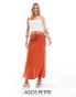 ASOS DESIGN Petite linen look tie waist bias midi skirt in terracotta