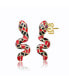 ფოტო #1 პროდუქტის 14k Yellow Gold Plated with Ruby Cubic Zirconia Black & Red Enamel 3D Slithering Curling Snake Earrings