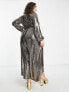 Flounce London Plus long sleeve wrap maxi dress in gold metallic sparkle