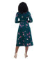 ფოტო #2 პროდუქტის Petite Printed 3/4-Sleeve Belted Midi Dress