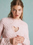 Miss Selfridge cut out heart cable knit jumper in soft pink