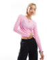 ONLY long sleeve lettuce hem sheer top in pink