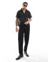 ASOS DESIGN boxy relaxed deep revere all over embroidered shirt in black