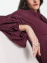 Фото #3 товара ASOS DESIGN off shoulder drape mini dress with balloon sleeve in wine