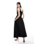 Фото #3 товара & Other Stories sleeveless maxi dress with volume hem in black mixed jersey and woven fabric