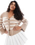 Pieces Curve cardigan in beige and white stripe Beige-gestreift, XL - EU 52-54 - фото #1