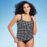 Фото #3 товара Lands' End Women's UPF 50 Underwire Square Neck Tankini Top - Black/White 6